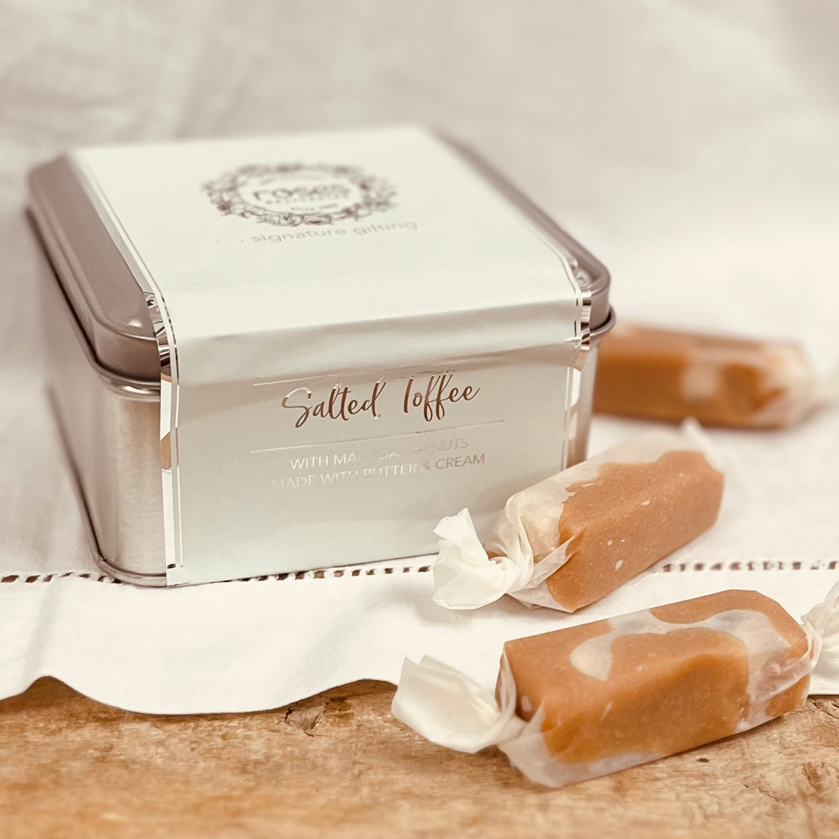 Gift Tin with Salted Macadamia Toffees